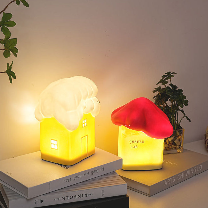 Contemporary Ceramic Snow House USB LED Night Lamp