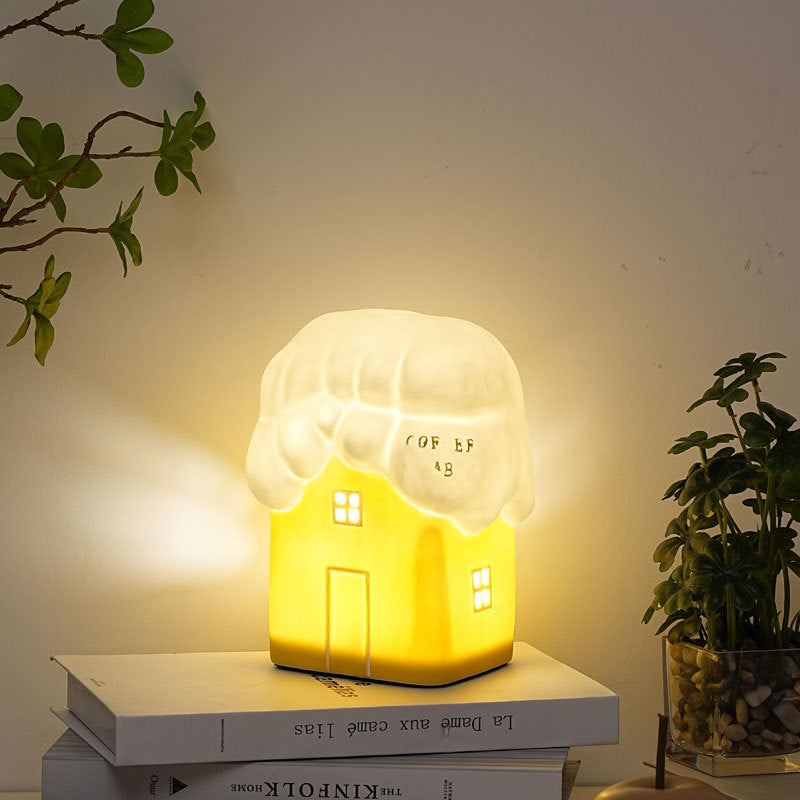 Contemporary Ceramic Snow House USB LED Night Lamp