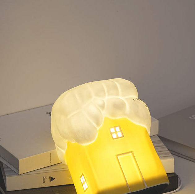 Contemporary Ceramic Snow House USB LED Night Lamp