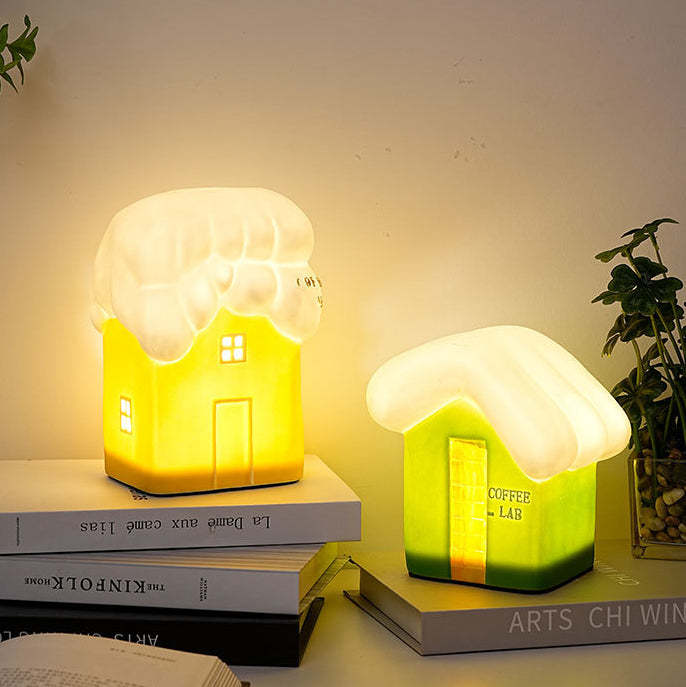 Contemporary Ceramic Snow House USB LED Night Lamp
