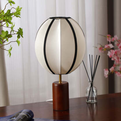Mid-Century Fabric Lantern Solid Wood Lamp