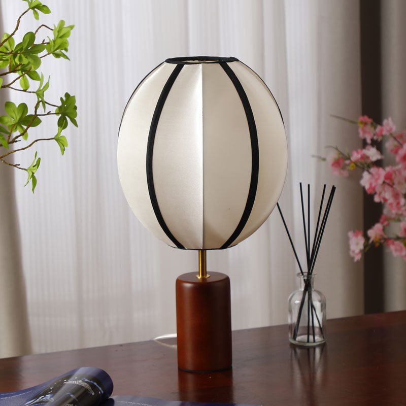 Mid-Century Fabric Lantern Solid Wood Lamp