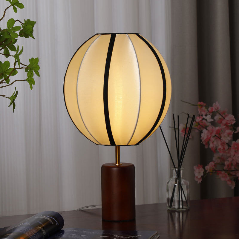Mid-Century Fabric Lantern Solid Wood Lamp