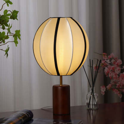 Mid-Century Fabric Lantern Solid Wood Lamp