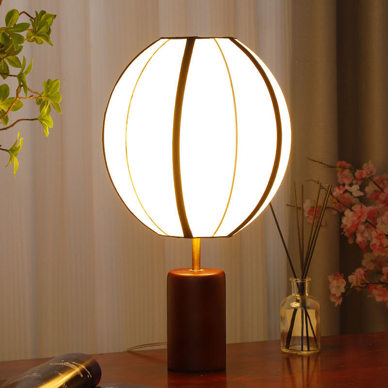 Mid-Century Fabric Lantern Solid Wood Lamp