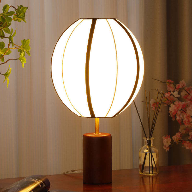 Mid-Century Fabric Lantern Solid Wood Lamp