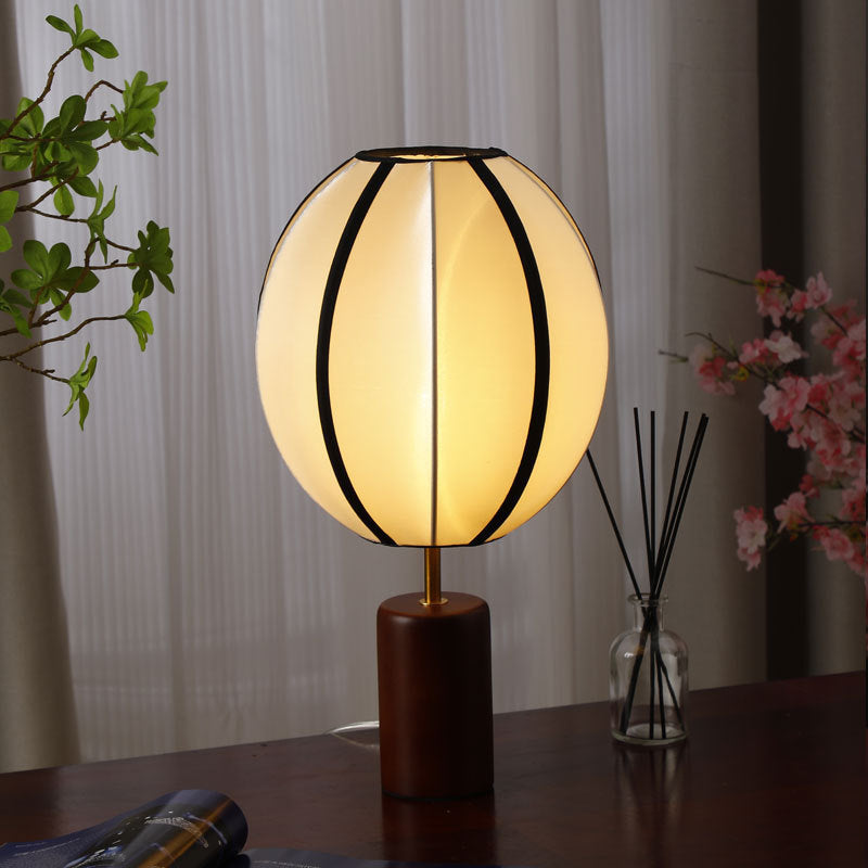 Mid-Century Fabric Lantern Solid Wood Lamp