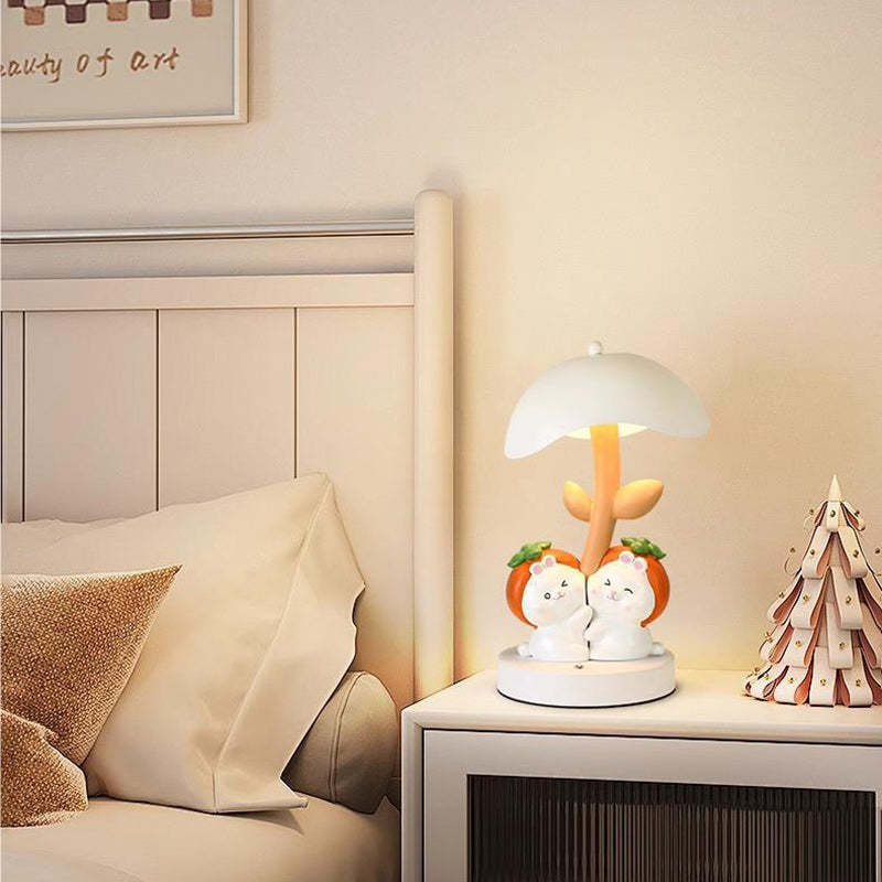Creative rabbit mushroom wood resin iron wood night light