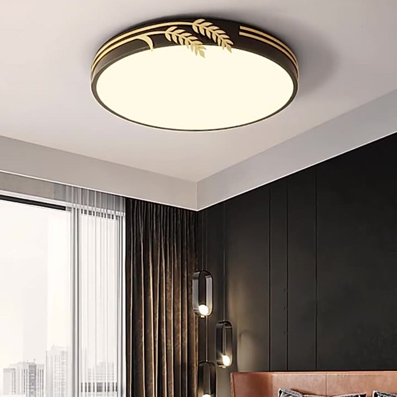 Wheat Ear Trim Iron Acrylic LED Flush Ceiling Light — White / Infinitely Dimmable / 110V-120V For US/CA