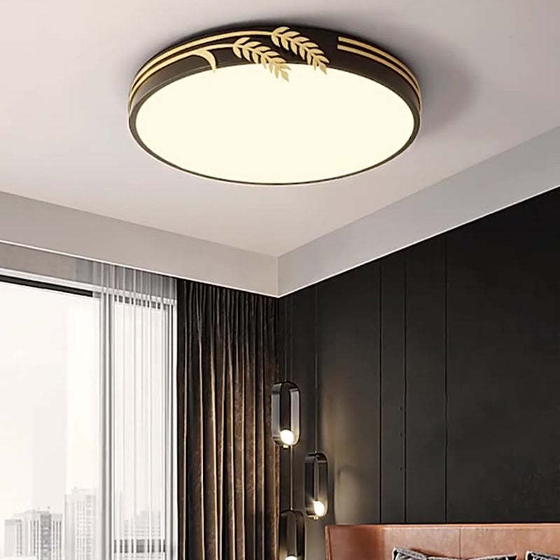 Wheat Ear Trim Iron Acrylic LED Flush Ceiling Light — White / Infinitely Dimmable / 110V-120V For US/CA