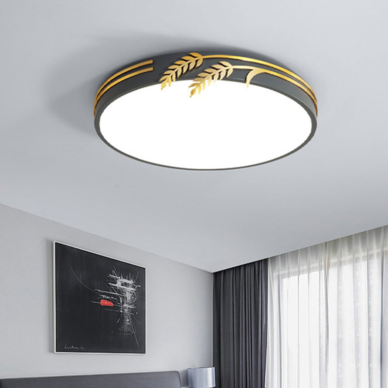 Wheat Ear Trim Iron Acrylic LED Flush Ceiling Light — Gray / Infinitely Dimmable / 220V-240V For UK/AU