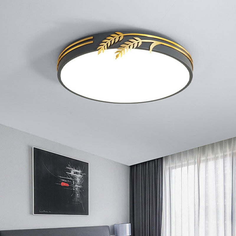 Wheat Ear Trim Iron Acrylic LED Flush Ceiling Light — Gray / Infinitely Dimmable / 220V-240V For UK/AU