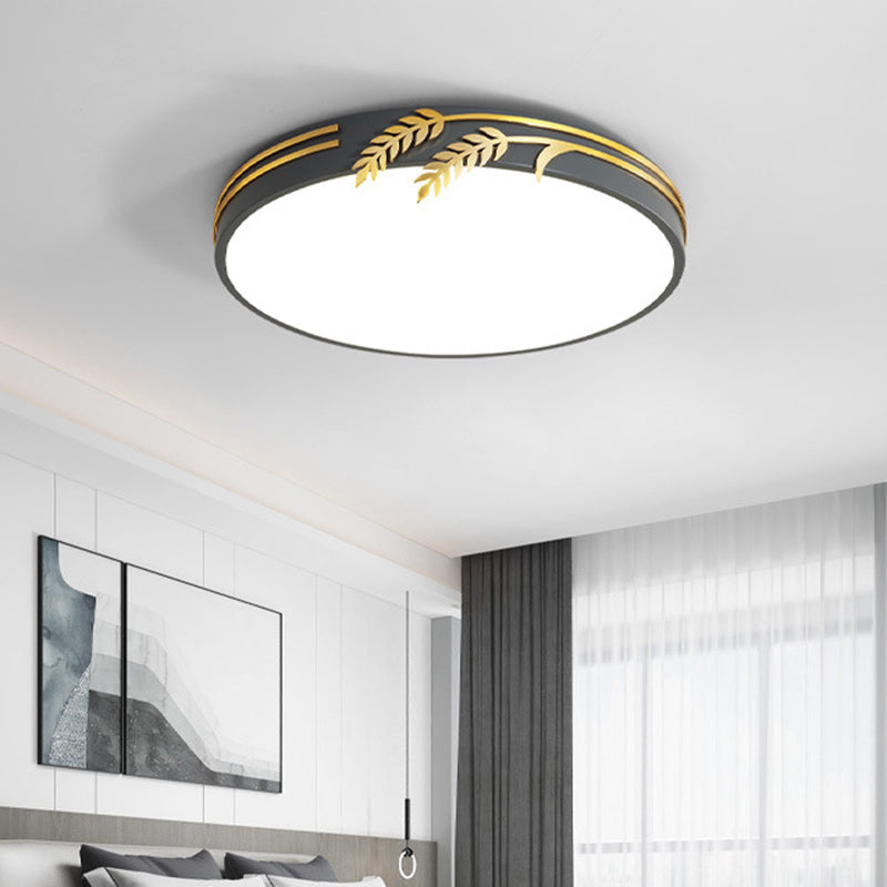 Wheat Ear Trim Iron Acrylic LED Flush Ceiling Light — Black / Infinitely Dimmable / 110V-120V For US/CA