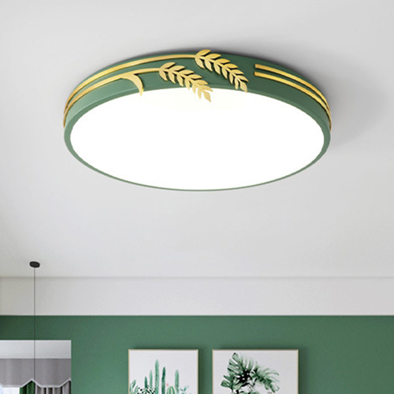 Wheat Ear Trim Iron Acrylic LED Flush Ceiling Light — Green / Infinitely Dimmable / 110V-120V For US/CA