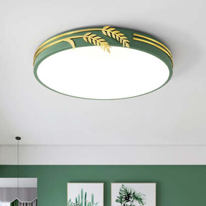 Wheat Ear Trim Iron Acrylic LED Flush Ceiling Light — Green / Infinitely Dimmable / 110V-120V For US/CA