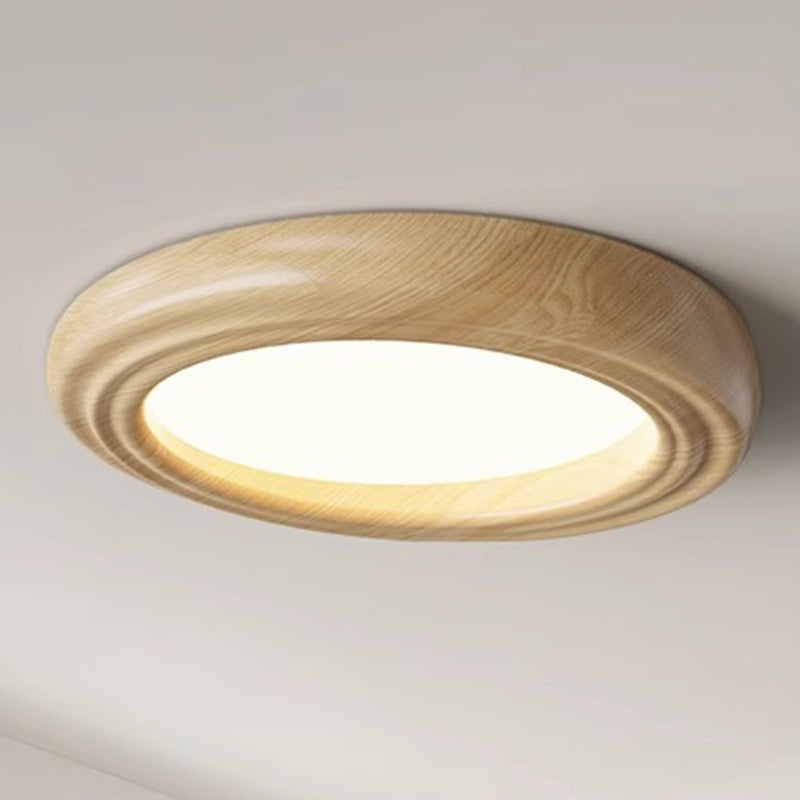 Japanese Round Iron Wood Grain LED Flush Mount Light