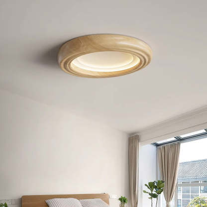 Japanese Round Iron Wood Grain LED Flush Mount Light