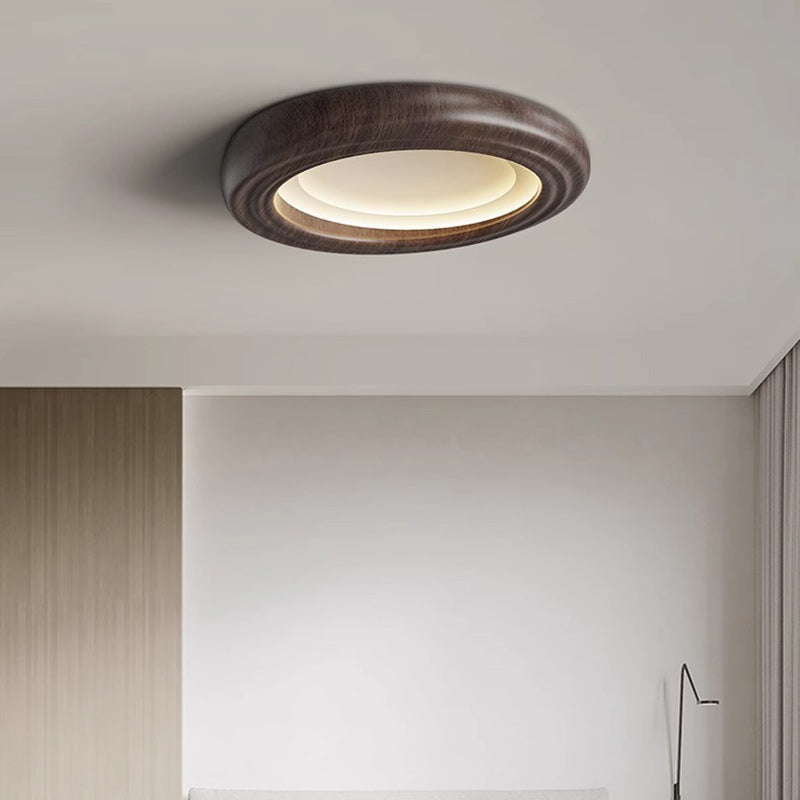 Japanese Round Iron Wood Grain LED Flush Mount Light