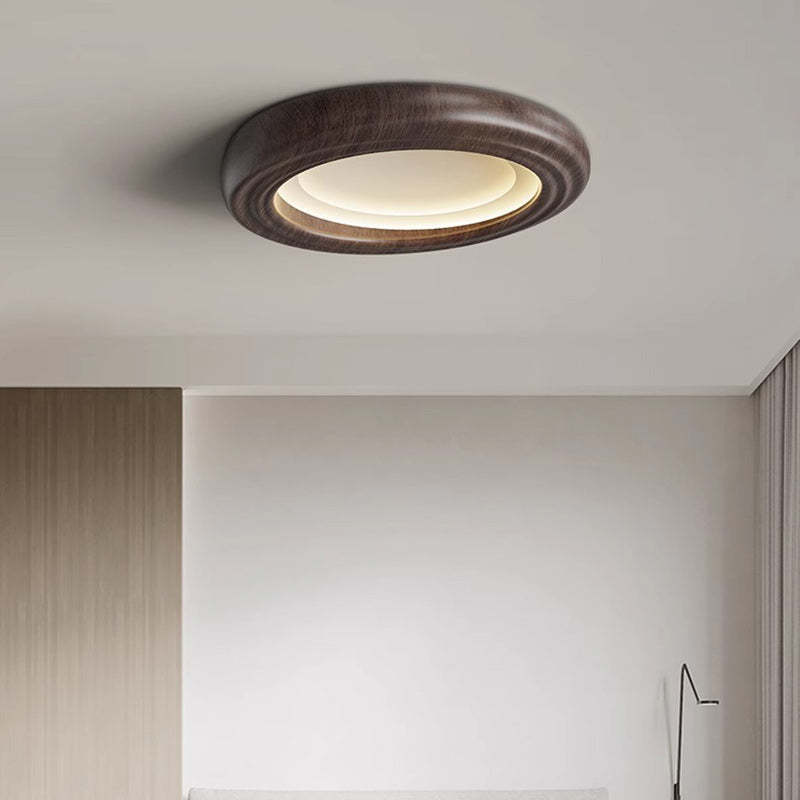 Japanese Round Iron Wood Grain LED Flush Mount Light