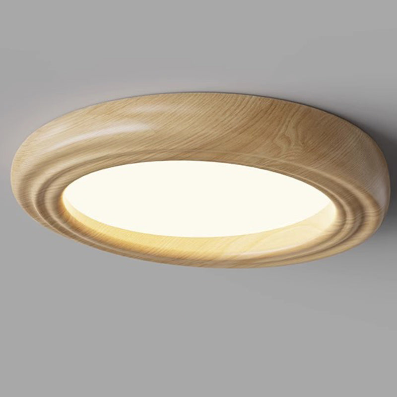 Japanese Round Iron Wood Grain LED Flush Mount Light