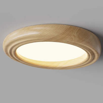 Japanese Round Iron Wood Grain LED Flush Mount Light