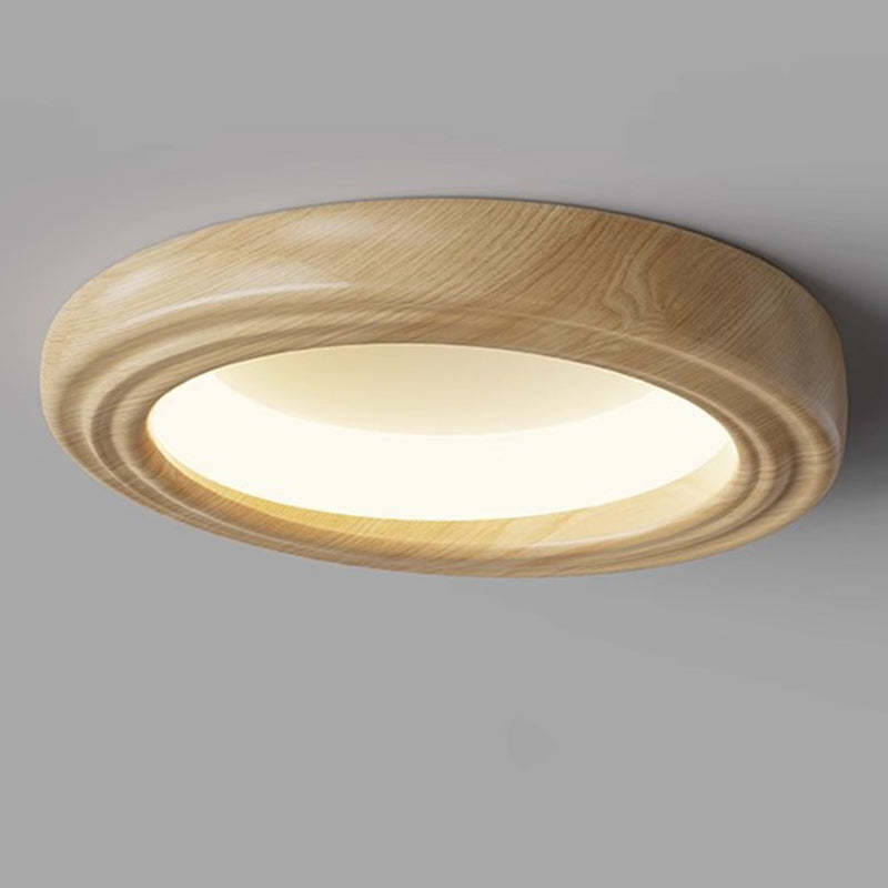 Japanese Round Iron Wood Grain LED Flush Mount Light
