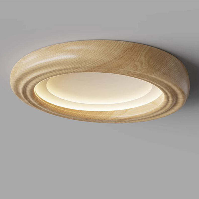 Japanese Round Iron Wood Grain LED Flush Mount Light