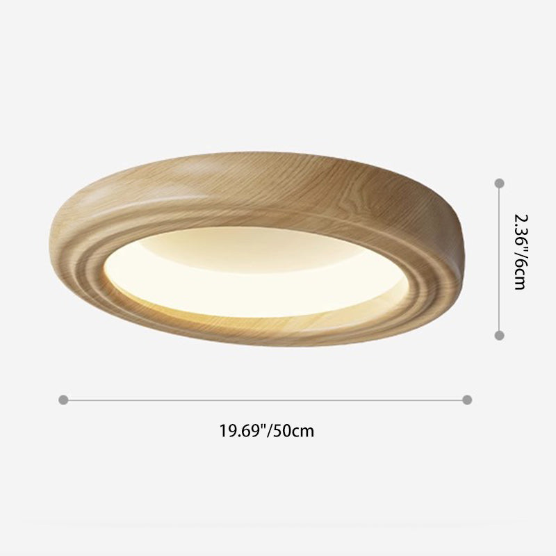 Japanese Round Iron Wood Grain LED Flush Mount Light