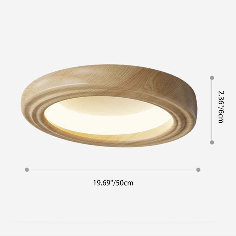 Japanese Round Iron Wood Grain LED Flush Mount Light