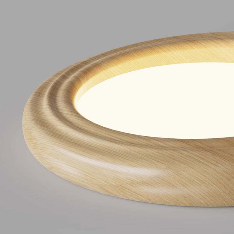 Japanese Round Iron Wood Grain LED Flush Mount Light