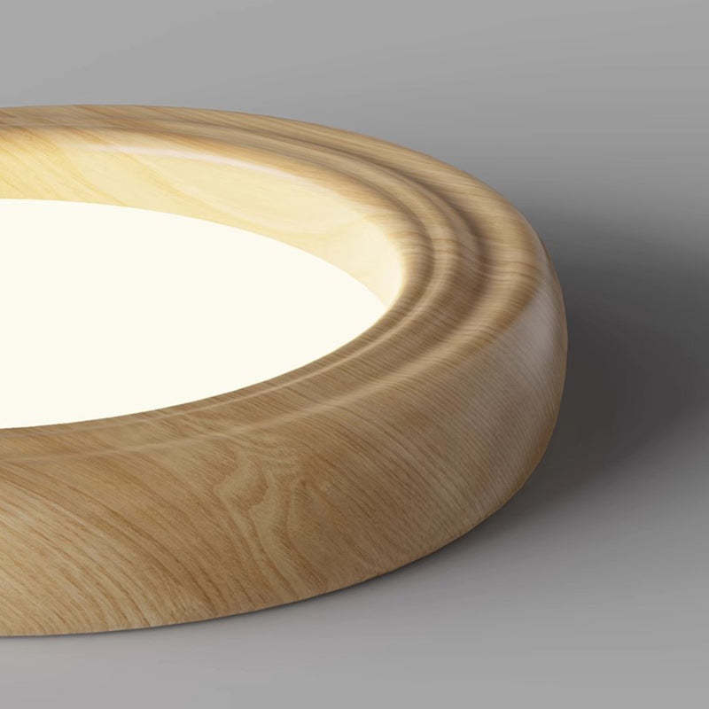 Japanese Round Iron Wood Grain LED Flush Mount Light