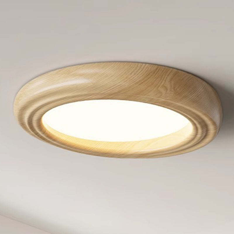 Japanese Round Iron Wood Grain LED Flush Mount Light