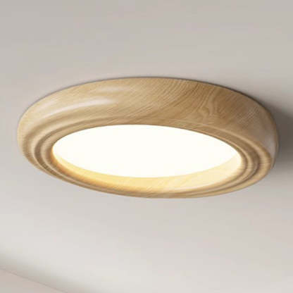 Japanese Round Iron Wood Grain LED Flush Mount Light