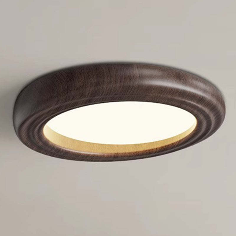 Japanese Round Iron Wood Grain LED Flush Mount Light