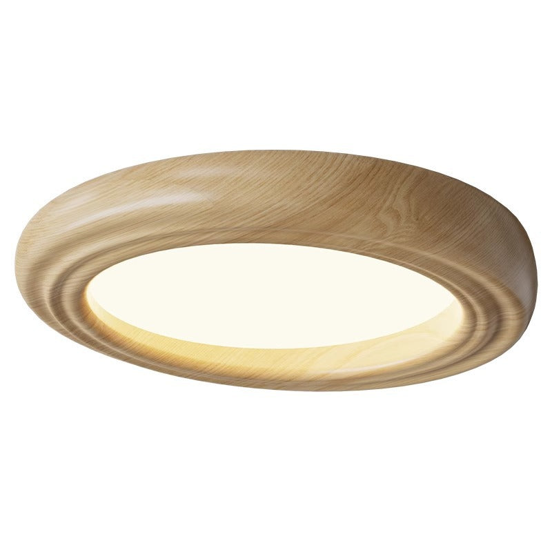 Japanese Round Iron Wood Grain LED Flush Mount Light