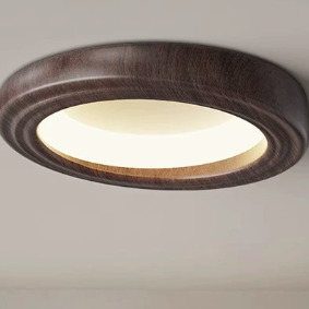 Japanese Round Iron Wood Grain LED Flush Mount Light