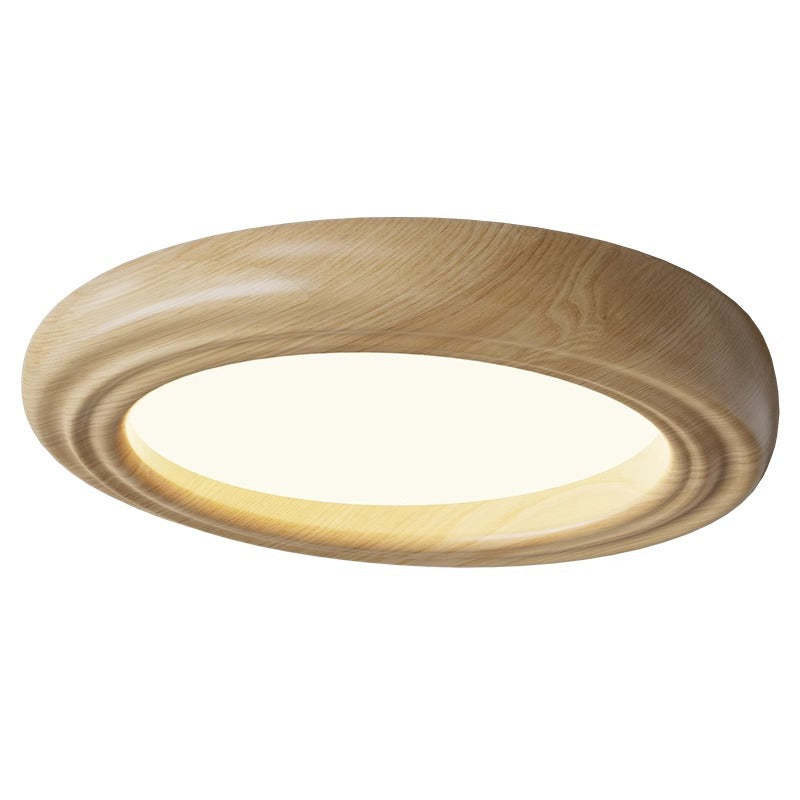 Japanese Round Iron Wood Grain LED Flush Mount Light