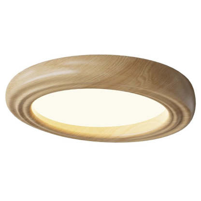 Japanese Round Iron Wood Grain LED Flush Mount Light