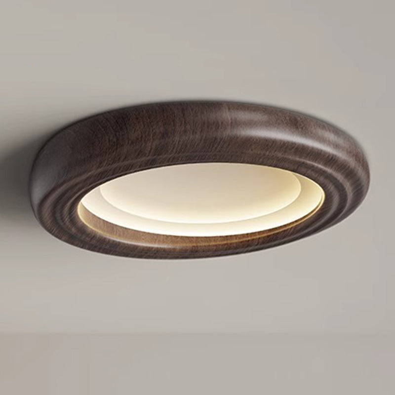 Japanese Round Iron Wood Grain LED Flush Mount Light