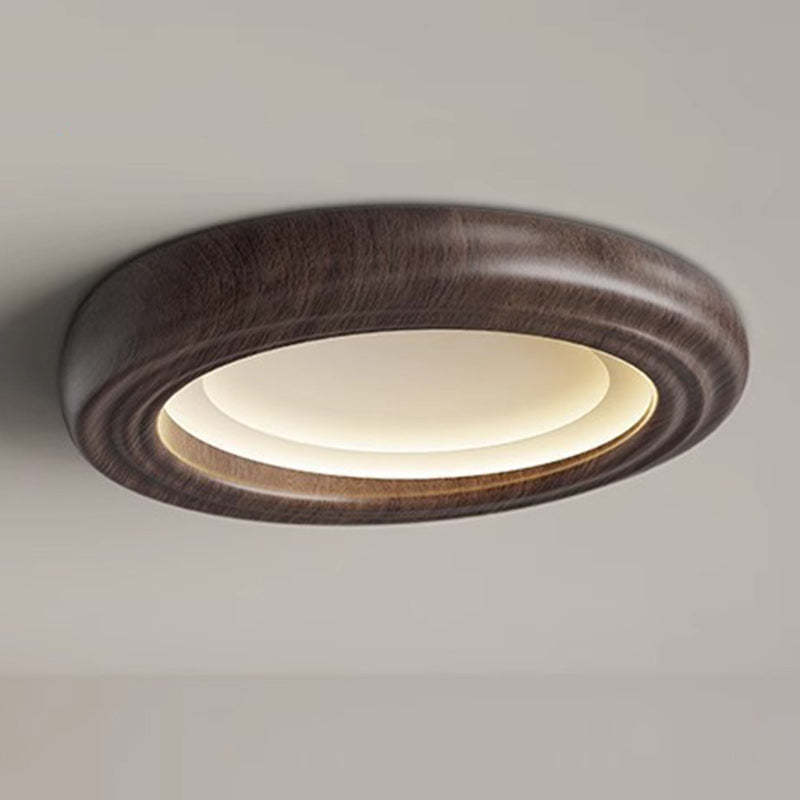 Japanese Round Iron Wood Grain LED Flush Mount Light