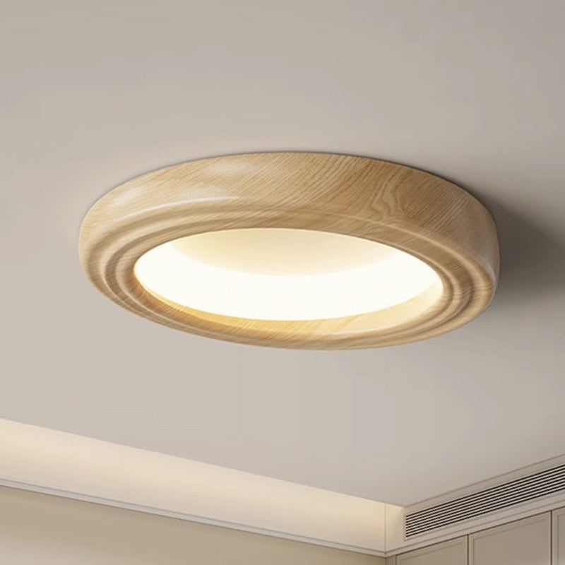 Japanese Round Iron Wood Grain LED Flush Mount Light