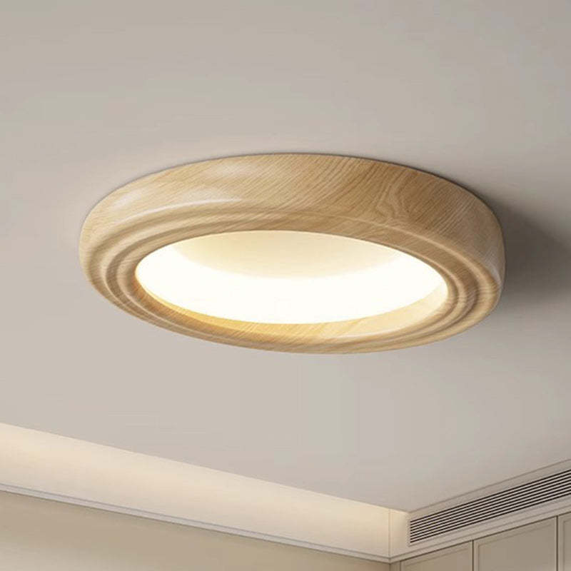 Japanese Round Iron Wood Grain LED Flush Mount Light