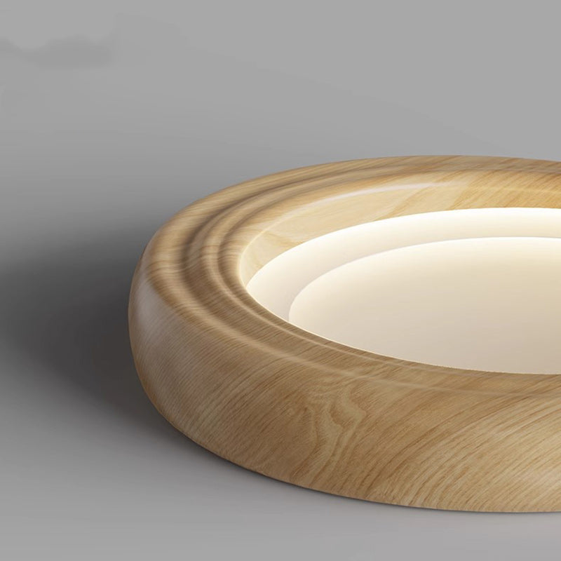 Japanese Round Iron Wood Grain LED Flush Mount Light