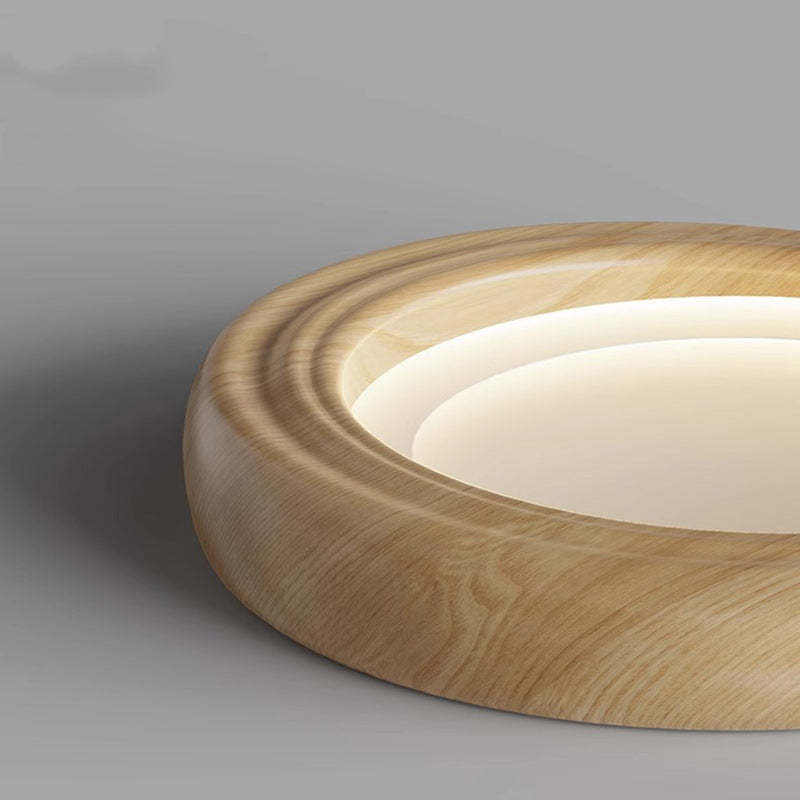 Japanese Round Iron Wood Grain LED Flush Mount Light