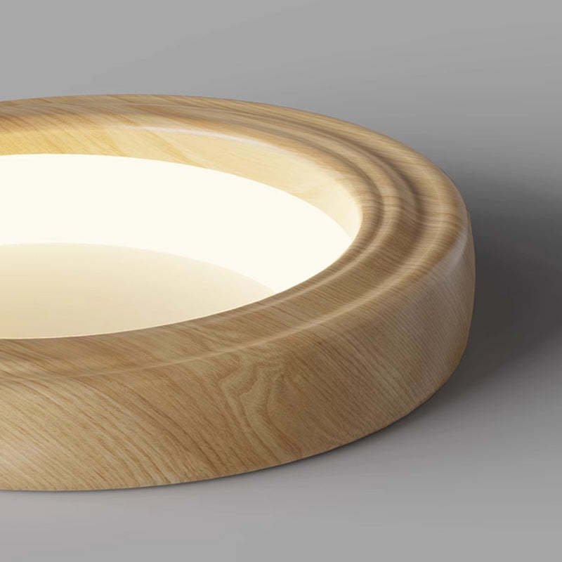 Japanese Round Iron Wood Grain LED Flush Mount Light