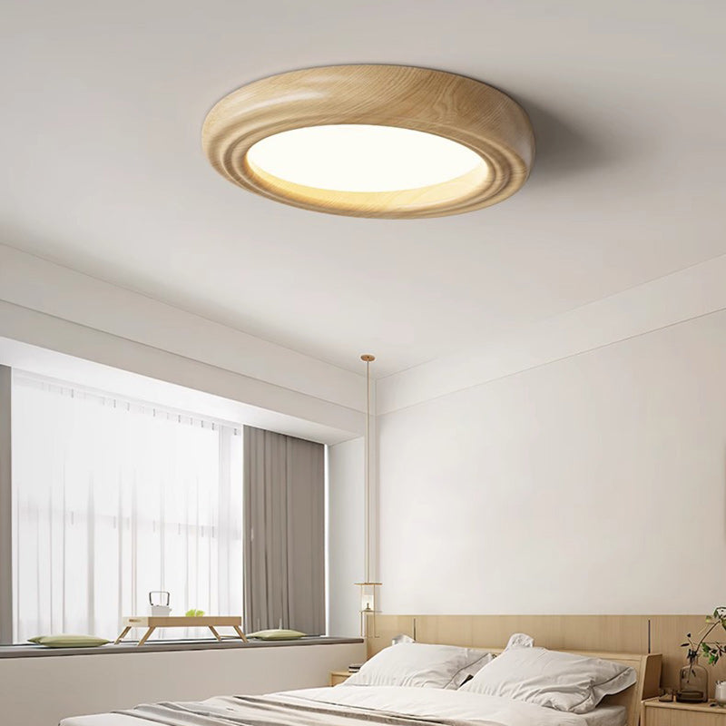Japanese Round Iron Wood Grain LED Flush Mount Light