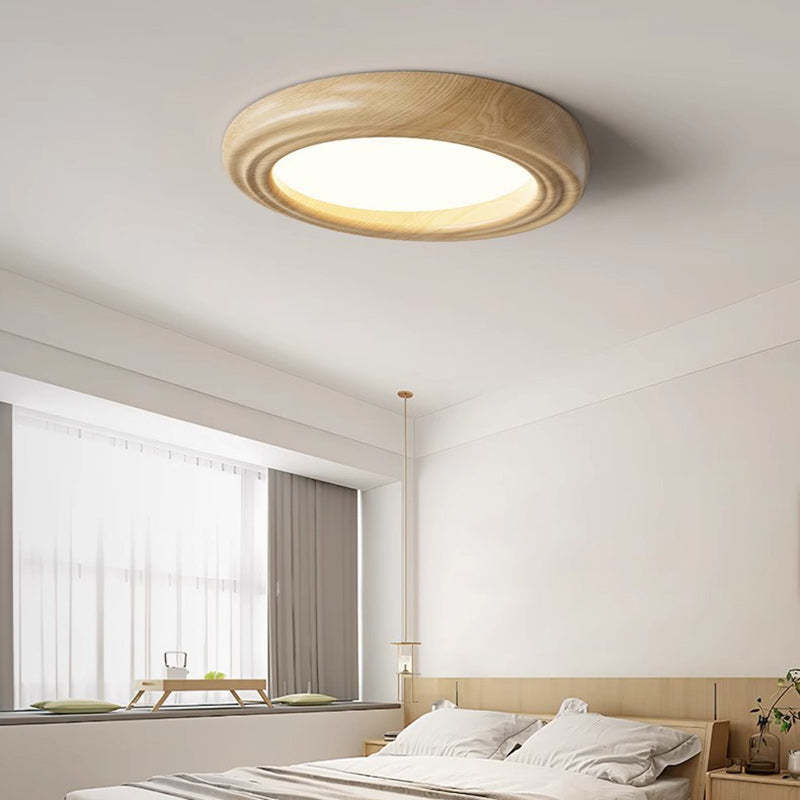 Japanese Round Iron Wood Grain LED Flush Mount Light
