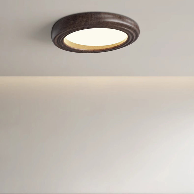 Japanese Round Iron Wood Grain LED Flush Mount Light