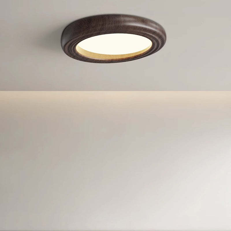 Japanese Round Iron Wood Grain LED Flush Mount Light