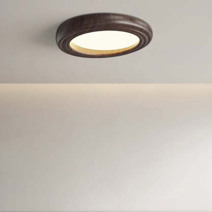 Japanese Round Iron Wood Grain LED Flush Mount Light